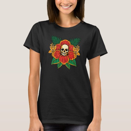 Skull Flower American Traditional Tattoo Old Schoo T-Shirt (Vorderseite)