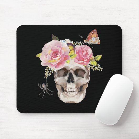 Skull Flowers Butterfly Spider Halloween Gift Mousepad (Mit Mouse)