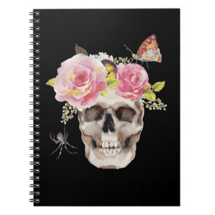 Skull Flowers Butterfly Spider Halloween Gift Notizblock