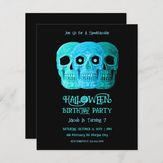 Skull Funny GothBlue Aquamarin Halloween Budget (Vorne/Hinten)