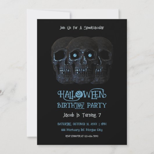 Skull Funny Gothic Black Halloween Geburtstag Einladung (Vorderseite)