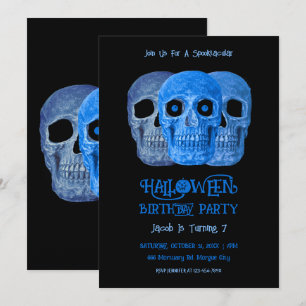 Skull Funny Gothic Blue Black Halloween Geburtstag Einladung
