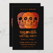 Skull Funny Gothic Orange Black Halloween Geburtst Einladung (Vorne/Hinten)