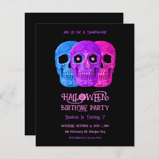 Skull Funny Gothic Pink Halloween Geburtstagskatal (Vorne/Hinten)