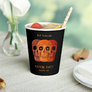Skull Funny Orange Gothic Geburtstag RIP zu seinen Pappbecher