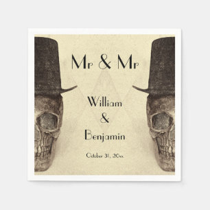 Skull Gay Mr. and Mr. Vintag Retro Sepia Wedding Serviette