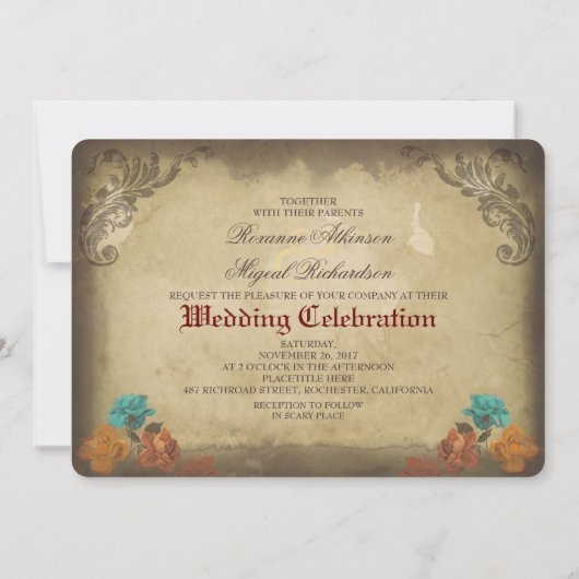 Skull Gay Paar Viktorianisch Gothic Wedding Einlad Einladung (Rückseite)