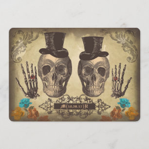Skull Gay Paar Viktorianisch Gothic Wedding Einlad Einladung