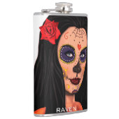 Skull Girl Day of Dead Personalize Name Flask Flachmann (Rechts)