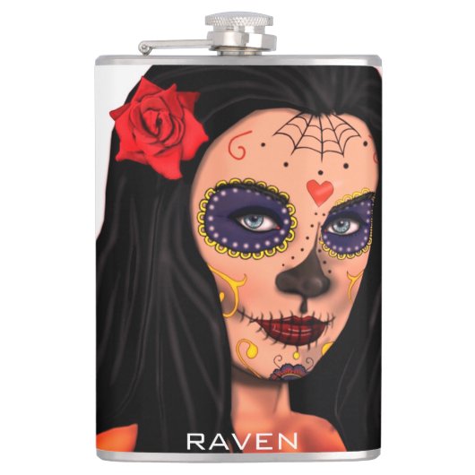 Skull Girl Day of Dead Personalize Name Flask Flachmann (Vorderseite)