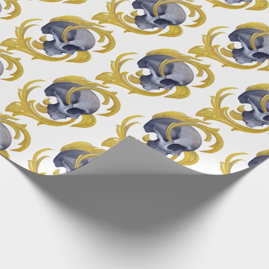 Skull Gold Blätter Muster V2 Geschenkpapier (Ecke)