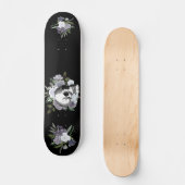 Skull Goth Black White Floral Flower Skateboard (Vorderseite)