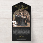Skull Goth Halloween Wedding Love Thanks Gold All-in-One-Einladung (Innenseite)