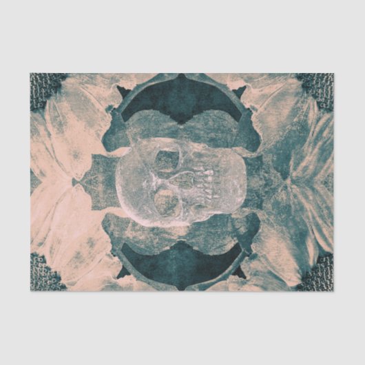 Skull Gothic Aquamarin Beige Grunge Textur Seidenpapier (Vorderseite)