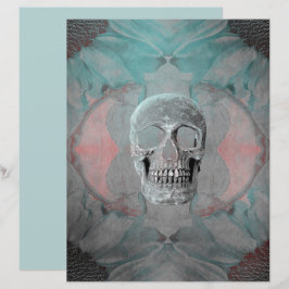 Skull Gothic Bloral Aquamarin Grau Pink Vintage Te