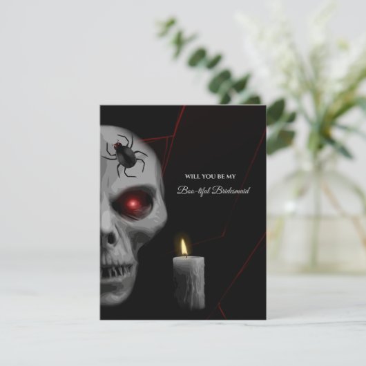 Skull Gothic Bridesmaid oder Trauzeugen Vorschlags Einladung (Stehend Vorderseite)