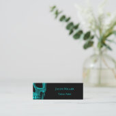 Skull Gothic Dark Aquamarin Black Macabre Tattoo S Mini Visitenkarte (Stehend Vorderseite)