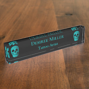 Skull Gothic Dark Aquamarin Black Macabre Tattoo S Namensplakette