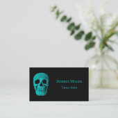 Skull Gothic Dark Aquamarin Black Tattoo Shop Visitenkarte (Stehend Vorderseite)
