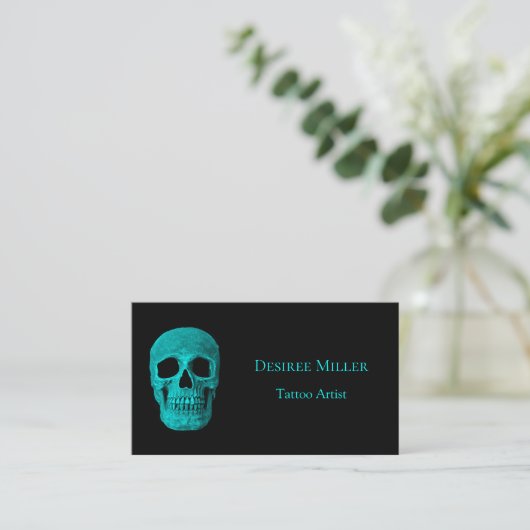 Skull Gothic Dark Aquamarin Black Tattoo Shop Visitenkarte (Stehend Vorderseite)