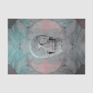 Skull Gothic Floral Aquamarin Pink Grau Vintage Te Seidenpapier