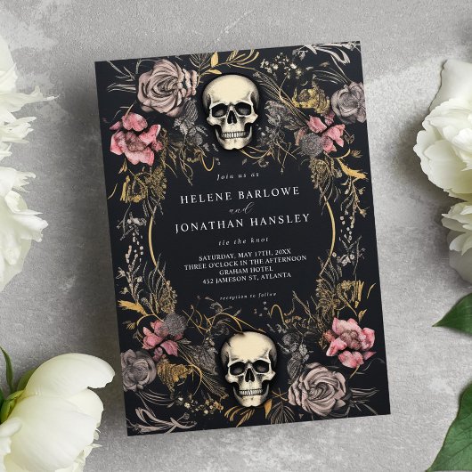 Skull Gothic Floral Dark Wedding Einladung