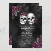 Skull Gothic Floral Rose Hochzeit Einladung (Vorne/Hinten)