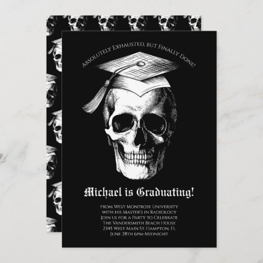 Skull Gothic Graduation Party Radiology Einladung (Vorne/Hinten)