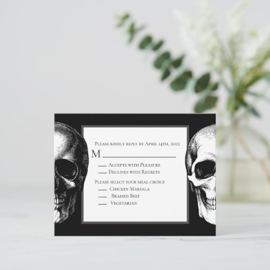 Skull-Gothic Halloween-Antwort-Karte Postkarte (Stehend Vorderseite)
