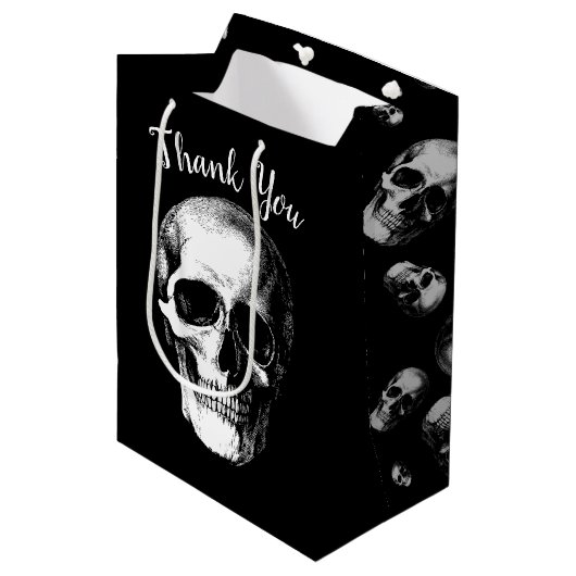 Skull Gothic Halloween Hochzeitsgeschenktasche Mittlere Geschenktüte (Vorderseite Schrägansicht)