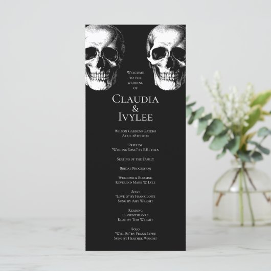 Skull Gothic Halloween Hochzeitsprogramme Menükarte (Stehend Vorderseite)