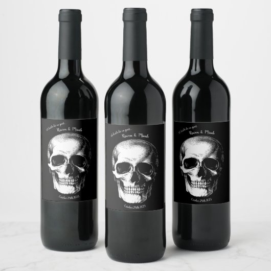 Skull Gothic Halloween Hochzeitwein Labels Weinetikett (Flaschen)