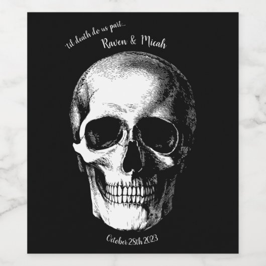 Skull Gothic Halloween Hochzeitwein Labels Weinetikett (Einzelnes Label)
