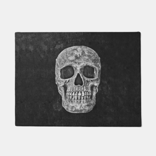 Skull Gothic Old Grunge Schwarz und Weiß Textur Fußmatte (Vorderseite)