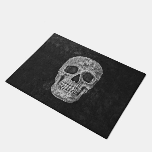Skull Gothic Old Grunge Schwarz und Weiß Textur Fußmatte (Schrägansicht)