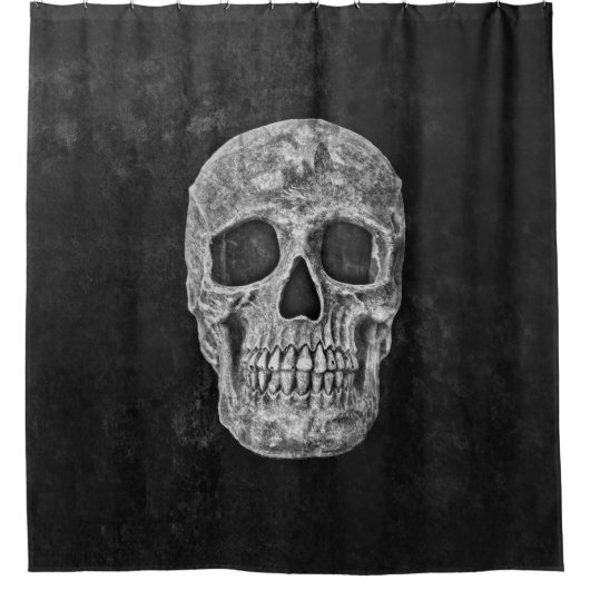 Skull Gothic Old Textur Schwarz und Weiß Grunge Duschvorhang (Vorderseite)