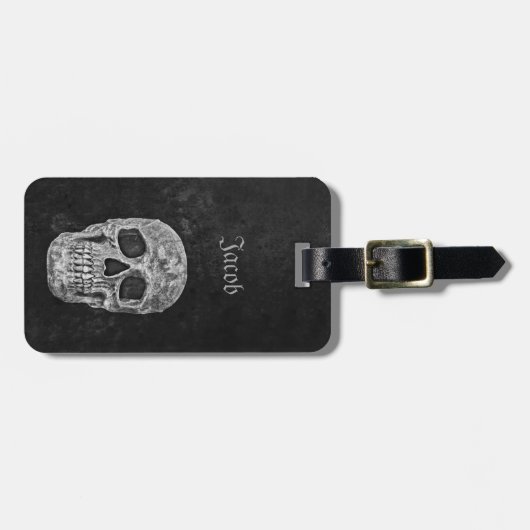 Skull Gothic Old Texture Schwarz-Weiß-Grunge Gepäckanhänger (Vorderseite horizontal)