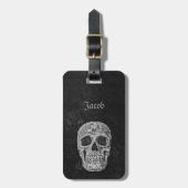 Skull Gothic Old Texture Schwarz-Weiß-Grunge Gepäckanhänger (Vorderseite vertikal)