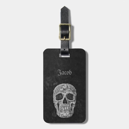 Skull Gothic Old Texture Schwarz-Weiß-Grunge Gepäckanhänger (Vorderseite vertikal)