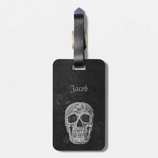 Skull Gothic Old Texture Schwarz-Weiß-Grunge Gepäckanhänger (Rückseite vertikal)