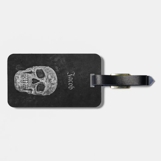 Skull Gothic Old Texture Schwarz-Weiß-Grunge Gepäckanhänger (Rückseite horizontal)