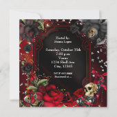 Skull Gothic Red Black Rose Bling Einladung (Rückseite)