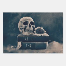 Skull Gothic Vintag Old Books Cyanotype Sonnenblum Geschenkpapier Set