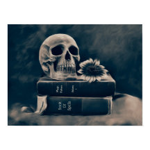 Skull Gothic Vintag Old Books Cyanotype Sonnenblum