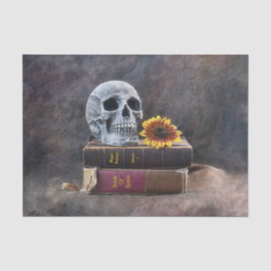 Skull Gothic Vintag Old Books Gelbe Sonnenblume Seidenpapier