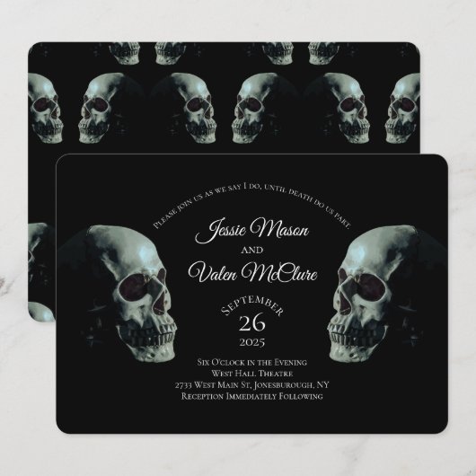Skull Gothic Wedding Einladung (Vorne/Hinten)