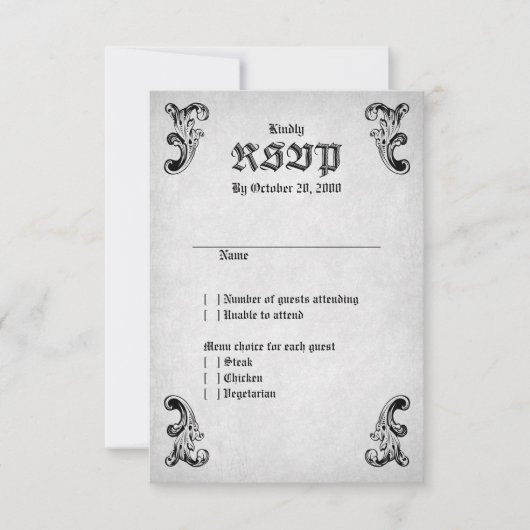 Skull Gothic Wedding RSVP Karte (Vorderseite)