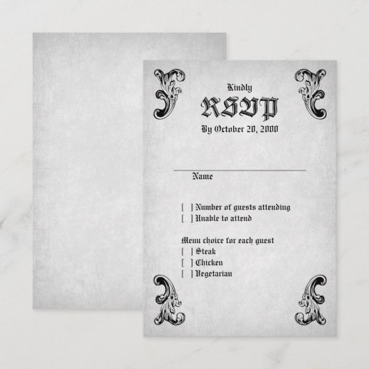 Skull Gothic Wedding RSVP Karte (Vorne/Hinten)