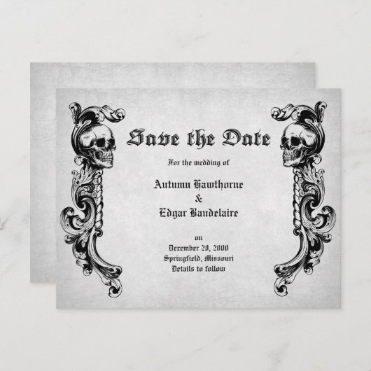 Skull Gothic Wedding Save The Date (Vorne/Hinten)