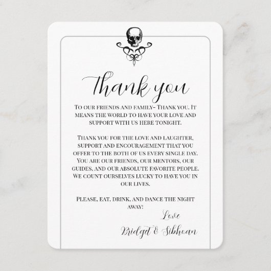 Skull Gothic Wedding Vielen Dank Empfang Card Begleitkarte (Vorderseite)